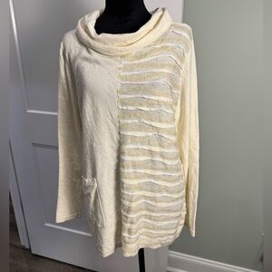 Soft Surroundings Cowl Neck Tunic Sweater Cream Pocket Pullover Womens medium